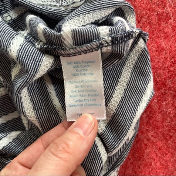 Sail to Sable Blue White Stripe Delicate Eyelet Long Sleeve Shift Dress - Picture 3 of 8